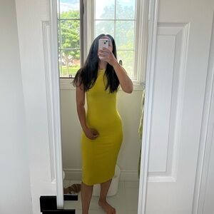 Babaton Green Sheath Midi Dress Mock Neck Sleeveless